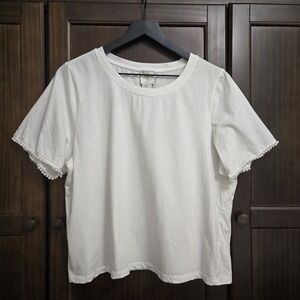 Joie‎ Womens XL Elevated Basic White Tee Shirt Pearl Hem Cropped Preppy Classic